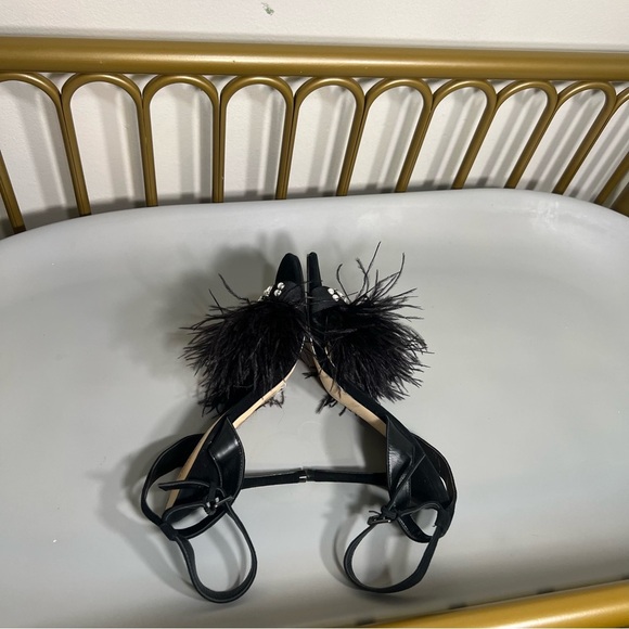 Ivanka Trump Black ostrich Feathered Women' strap stilettos no flaws size 7 - Picture 10 of 12